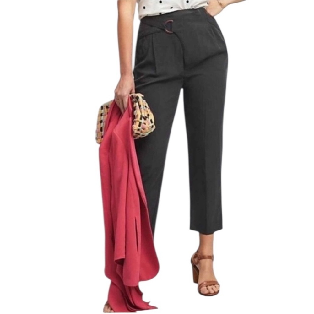 NEW Anthropologie Black Cupra Wrap Pants High Rise Cropped Slouch Pockets Small